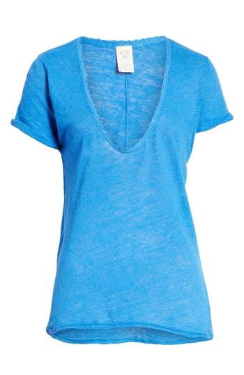 Women's Free People Saturday Lace Trim Linen Blend Tee - Blue/green