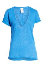 Women's Free People Saturday Lace Trim Linen Blend Tee - Blue/green