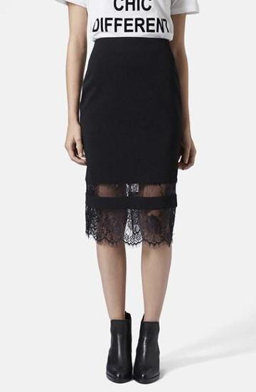 Topshop Lace Insert Body-con Tube Skirt