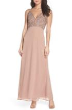 Women's Lace & Beads Embellished Chiffon Gown - Pink