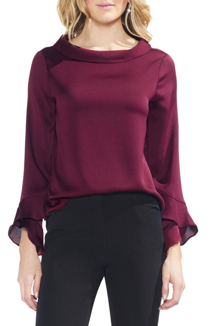 Women's Vince Camuto Flutter Cuff Hammered Satin Blouse - Red