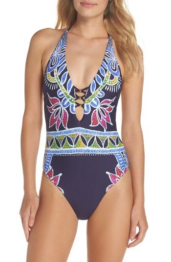 Women's Trina Turk Lotus One-piece Swimsuit - Blue