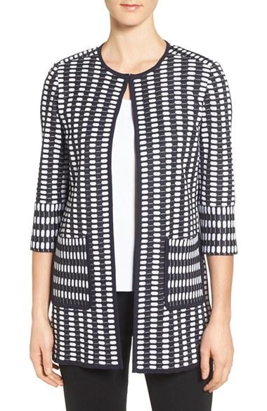 Women's Ming Wang Two-tone Knit Collarless Jacket