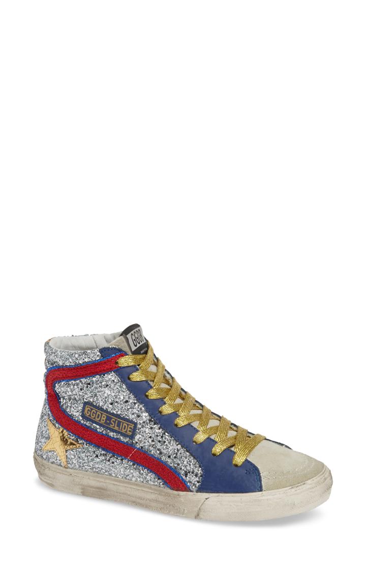 Women's Golden Goose Slide Glitter High Top Sneaker Us / 35eu - Metallic