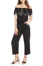 Women's O'neill Malaga Embroidered Off The Shoulder Jumpsuit - Black