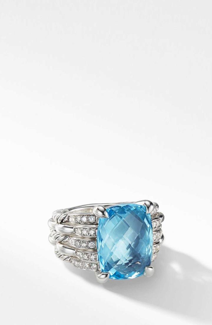 Women's David Yurman Tides Blue Topaz Statement Ring With Diamonds