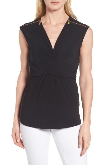 Women's Chaus Zip Shoulder Ruched Top
