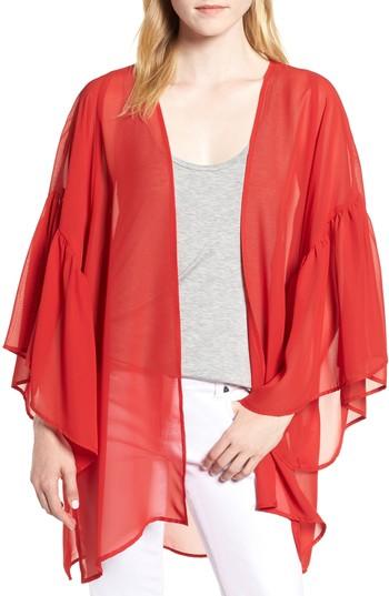 Women's Nordstrom Solid Ruffle Sleeve Kimono, Size - Red