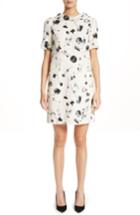 Women's Oscar De La Renta Tossed Poppies Print Crepe Shift Dress
