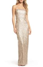 Women's Maria Bianca Nero Starla Ruffle Back Strapless Lace Gown - Metallic