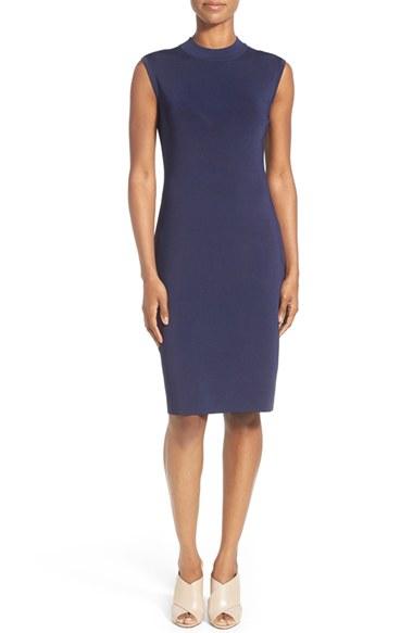 Women's Halogen Sleeveless Mock Neck Knit Dress - Blue