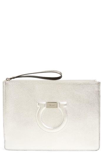 Salvatore Ferragamo Gancio Metallic Leather Wristlet - Metallic