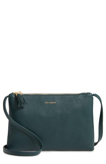 Ted Baker London Suzette Double Zip Leather Crossbody Bag - Green