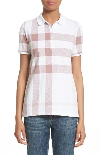 Women's Burberry Isna Check Stretch Cotton Pique Polo