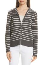 Women's Eileen Fisher Stripe Hemp & Cotton Blend Hooded Cardigan, Size - White