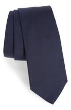 Men's Boss Solid Silk & Cotton Skinny Tie, Size - Blue