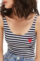Women's Topshop Stripe Amour Bodysuit Us (fits Like 6-8) - Blue
