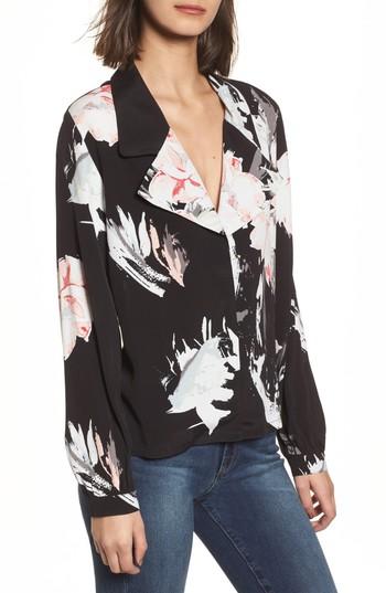 Women's Leith Notch Collar Print Blouse - Black