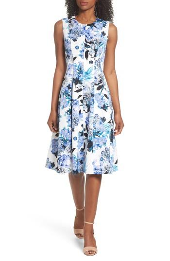 Petite Women's Eliza J Floral Fit & Flare Dress P - Blue