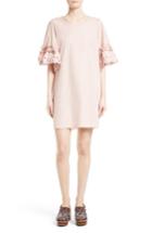 Women's See By Chloe Ruffle Eyelet Sleeve Shift Dress Us / 36 Fr - Pink