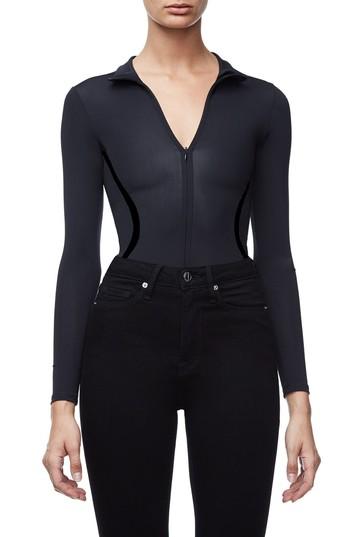 Women's Good American The Slightly Scuba Thong Bodysuit - Black