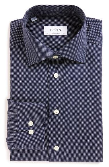 Men's Eton Contemporary Fit Dot Dress Shirt - Blue