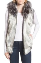 Women's Jocelyn Genuine Rabbit Fur Hooded Vest With Genuine Fox Fur Trim - Grey