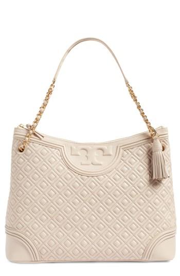 Tory Burch 'fleming' Leather Shoulder Bag - Beige