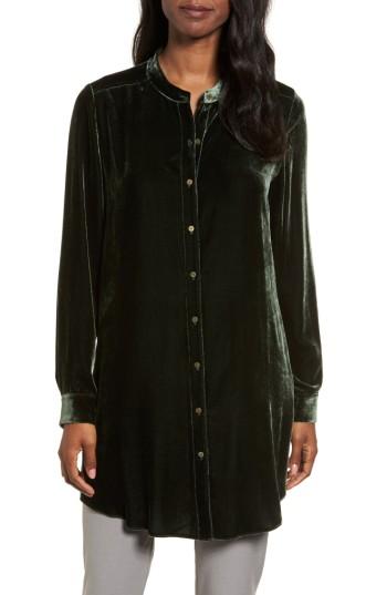 Women's Eileen Fisher Long Velvet Shirt - Green