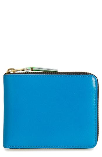 Men's Comme Des Garcons Super Fluorescent Leather Line A Wallet - Blue
