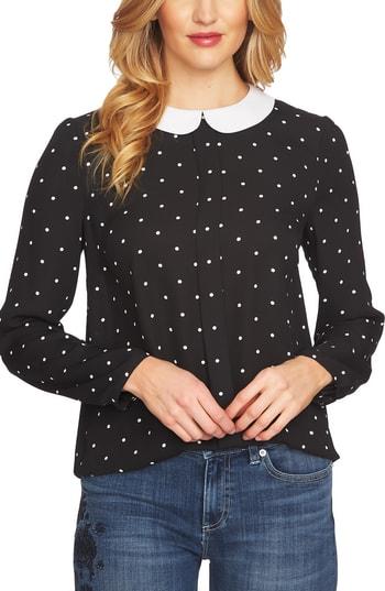 Women's Cece Gallery Polka Dot Crepe Blouse - Black