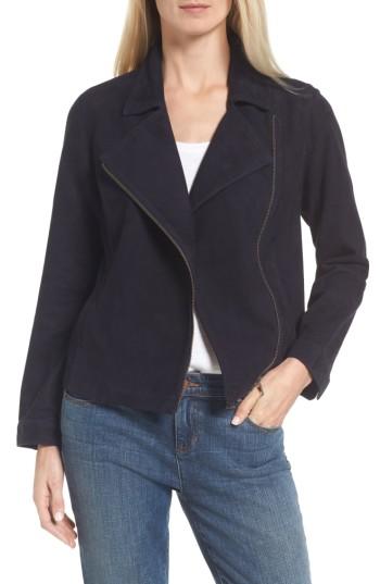 Women's Eileen Fisher Asymmetrcial Zip Suede Jacket, Size - Blue