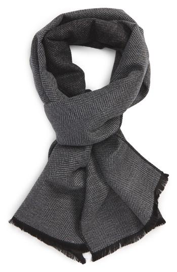 Men's Nordstrom Men's Shop Herringbone Wool Scarf, Size - Black