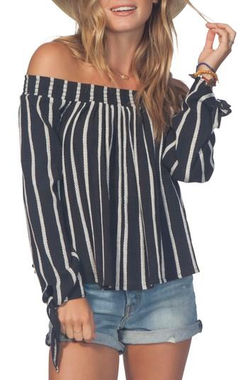 Women's Rip Curl Shoreside Stripe Off The Shoulder Top - Black