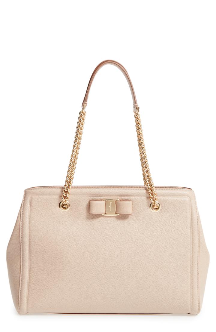 Salvatore Ferragamo Melike Grained Leather Bow Tote - Beige