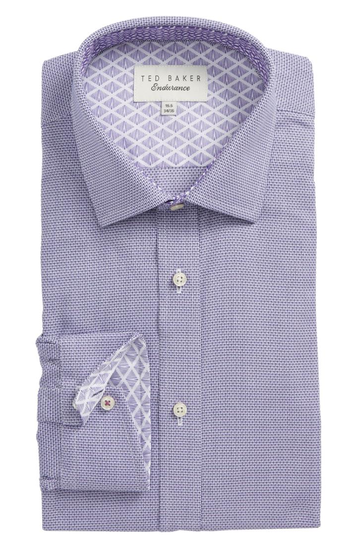 Men's Ted Baker London Murgese Trim Fit Geometric Dress Shirt .5 32/33 - Purple