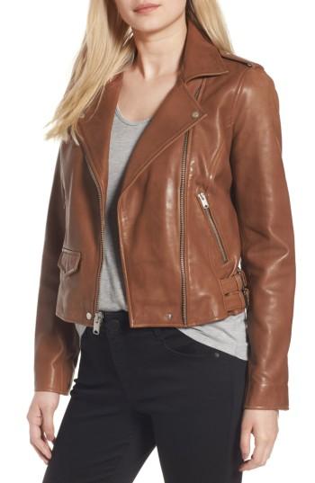 Women's Andrew Marc Wesley Washed Leather Biker Jacket - Brown