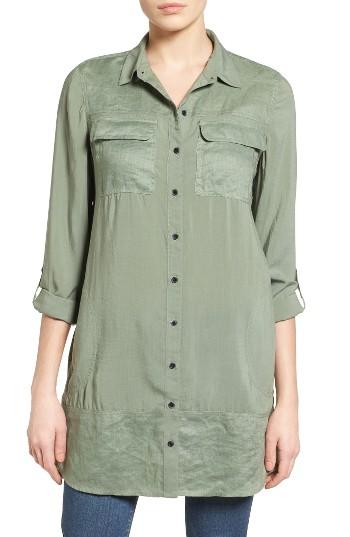 Women's Caslon Mixed Media Roll Sleeve Tunic