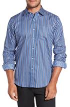 Men's Bugatchi Classic Fit Striped Twill Sport Shirt - Blue