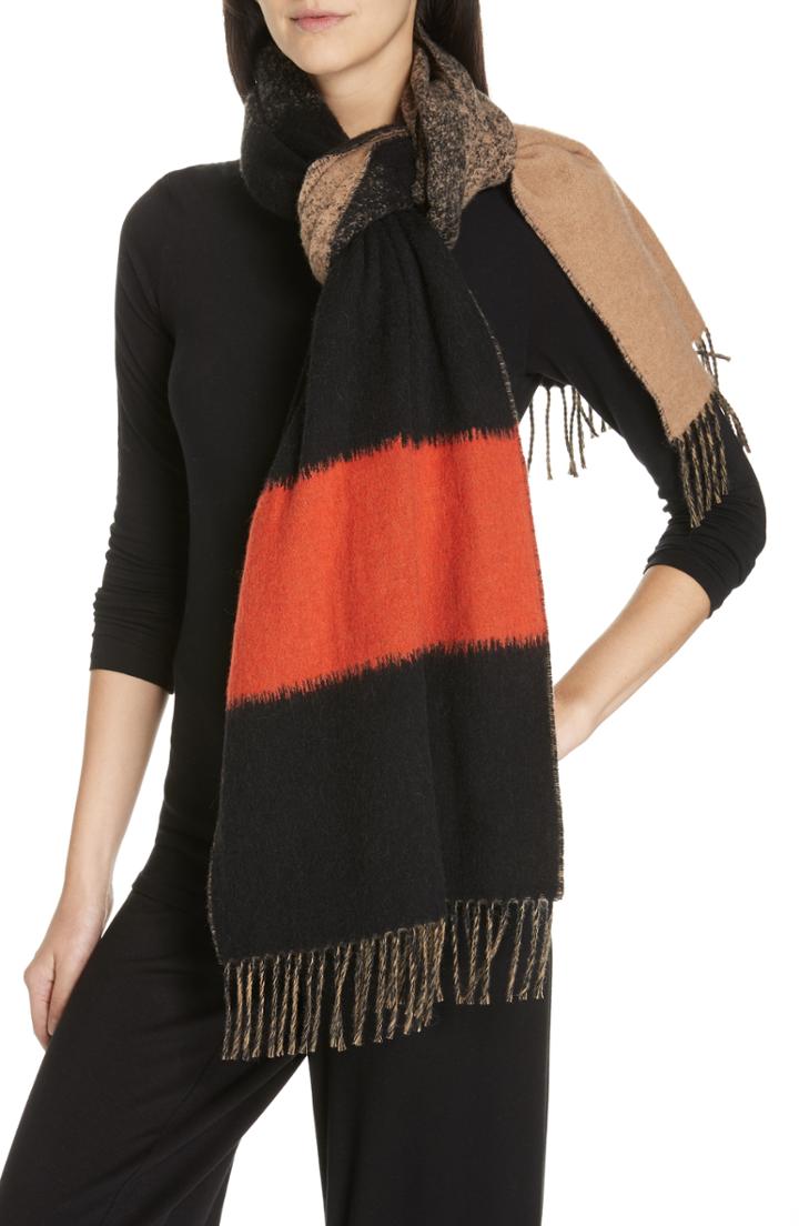 Women's Eileen Fisher Colorblock Wool Blend Scarf, Size - Red