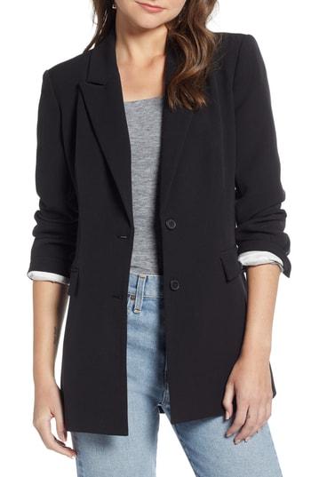 Women's Something Navy Slouchy Narrow Lapel Blazer - Black