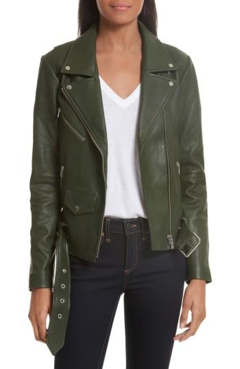 Women's Veda Jayne Orion Lambskin Leather Moto Jacket - Green