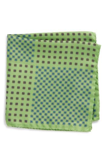 Men's Eton Medallion Silk Pocket Square, Size - Green
