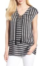 Women's Chaus Shine Stripe Drawstring Top - Black