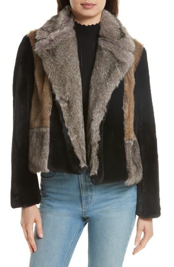 Women's Rebecca Taylor Patched Faux Fur Jacket - Black