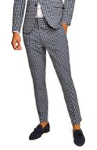 Men's Topman Muscle Fit Check Suit Trousers X 34 - Blue