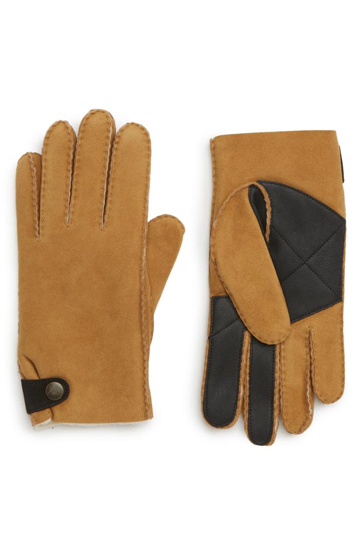 Men's Ugg Slim Genuine Shearling Gloves - Brown