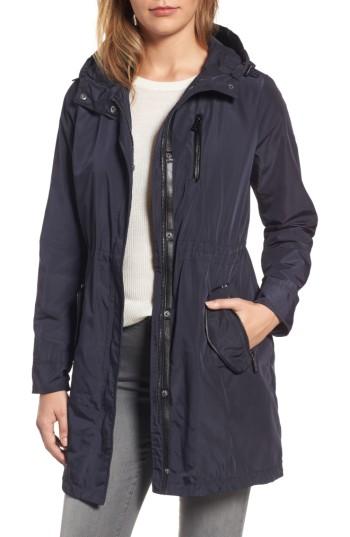Women's Michael Michael Kors Hooded Drawstring Long Coat - Blue