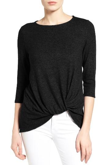 Women's Gibson Twist Front Cozy Fleece Pullover - Black