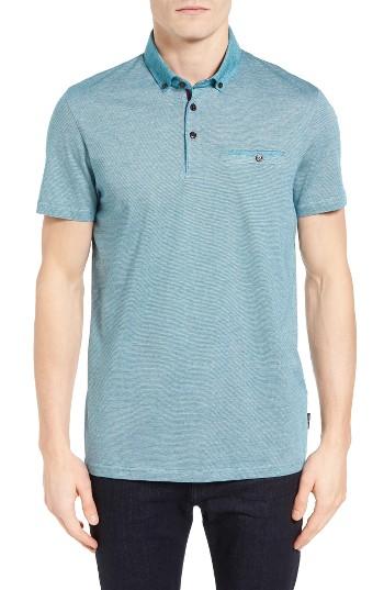 Men's Ted Baker London Cocoa Contrast Collar Stripe Polo (m) - Blue/green